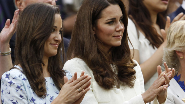 Pretty as a picture: Pippa Middleton (left) in her Dannii Minogue dress