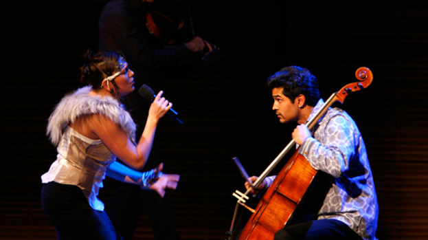 Collaborative power: Tanya Tagaq with the Kronos Quartet in 2006
