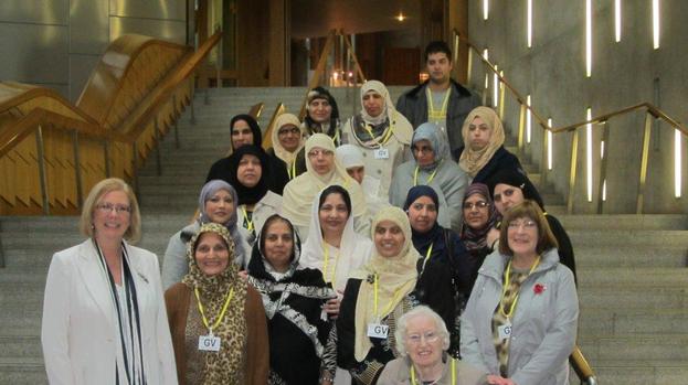 Bushra Iqbal and Elaine Smith MSP at the Scottish Parliament