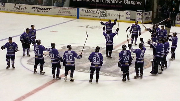 Braehead Clan celebrate on the ice, November 2012.