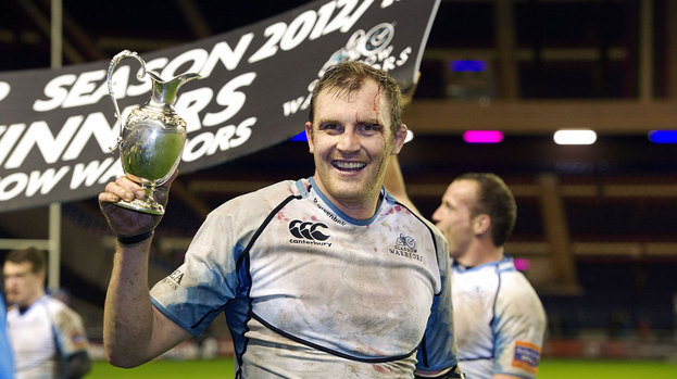 Glasgow Warriors captain Al Kellock celebrates with the 1872 Cup