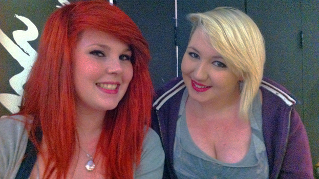 Abigail and Rhiannon queuing for the X Factor Aberdeen auditions