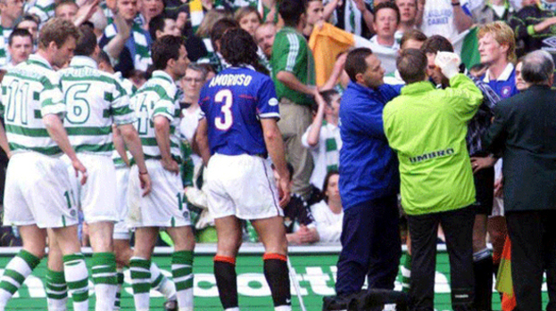 Painful memories: The 1999 title decider between Rangers and Celtic ended Old Firm title deciders.